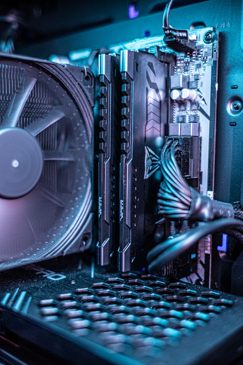 a close up of a computer with a fan